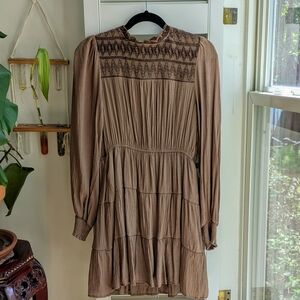 Blu Pepper High Neck Brown Long-Sleeve Dress